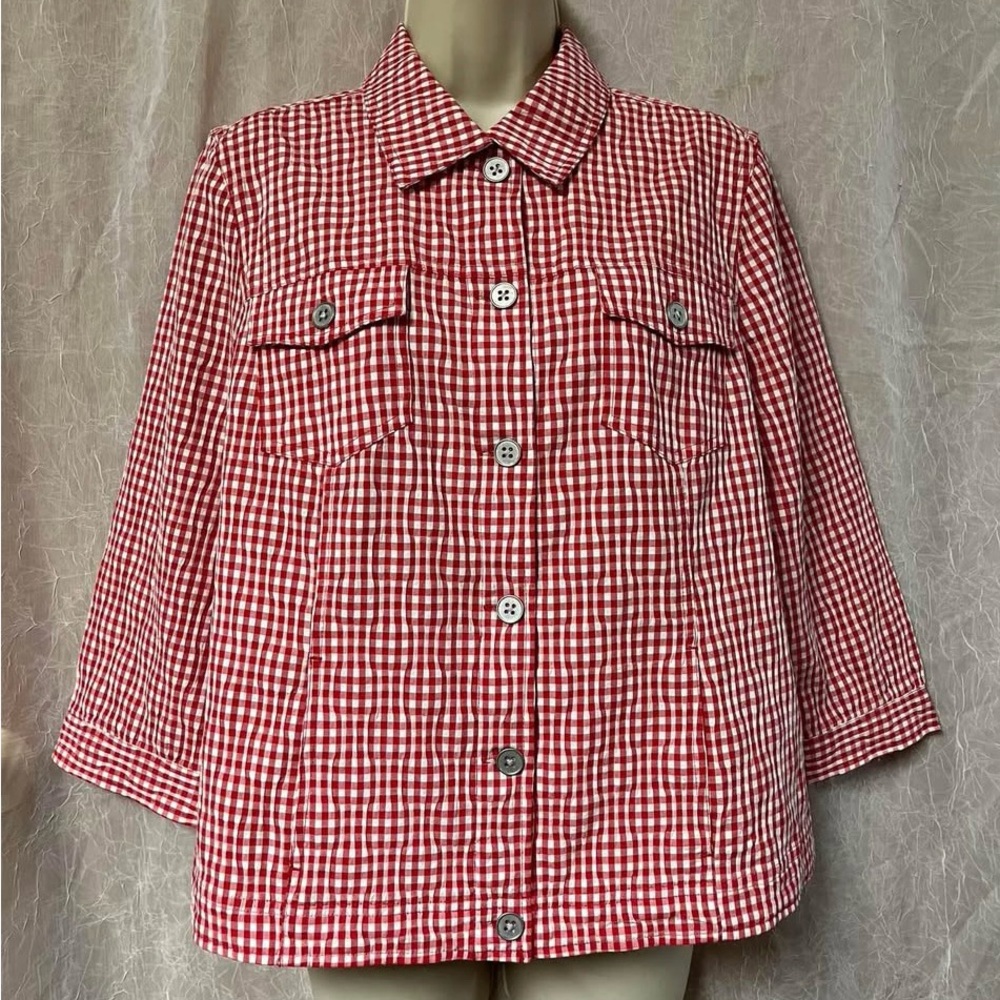 Chico's Red and White Gingham jacket